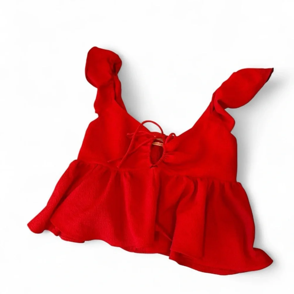 Red Ruffled Crop Top - Picture 1 of 1